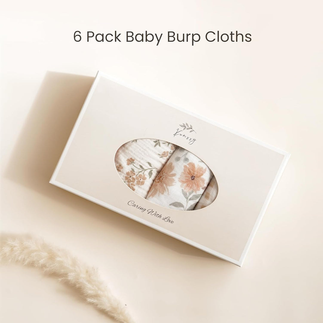 Konssy 6-Pack Muslin Baby Burp Cloths
