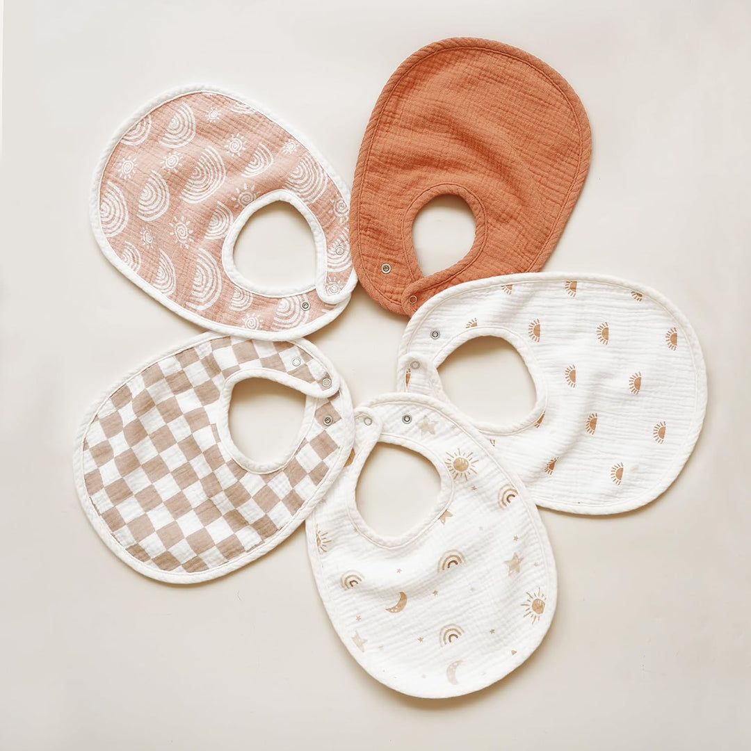 Konssy 8-Pack Muslin Baby Bibs, Adjustable Fit for Drooling and Teething Soft Absorbent, Drool Bibs for Baby Boys Girls, Cotton Front with Fleece Backing, Newborn to Toddler 0-36M