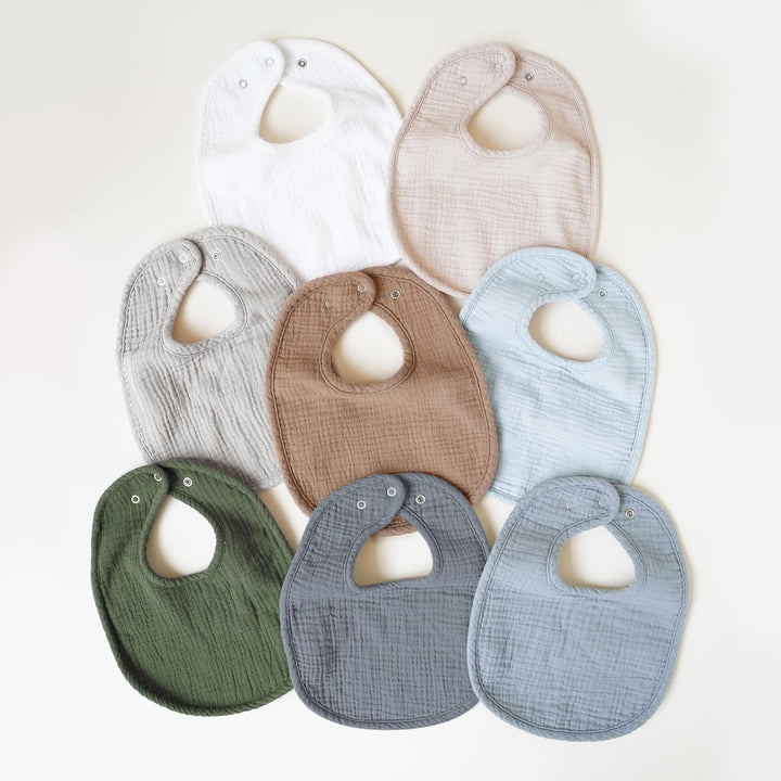 Konssy 8-Pack Muslin Baby Bibs, Adjustable Fit for Drooling and Teething Soft Absorbent, Drool Bibs for Baby Boys Girls, Cotton Front with Fleece Backing, Newborn to Toddler 0-36M