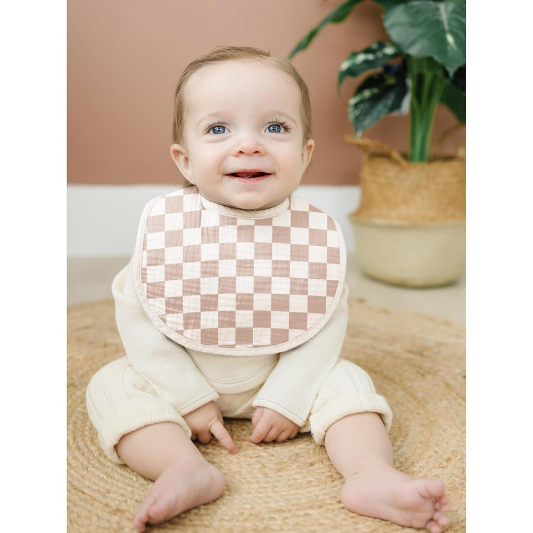 Konssy 8-Pack Muslin Baby Bibs, Adjustable Fit for Drooling and Teething Soft Absorbent, Drool Bibs for Baby Boys Girls, Cotton Front with Fleece Backing, Newborn to Toddler 0-36M