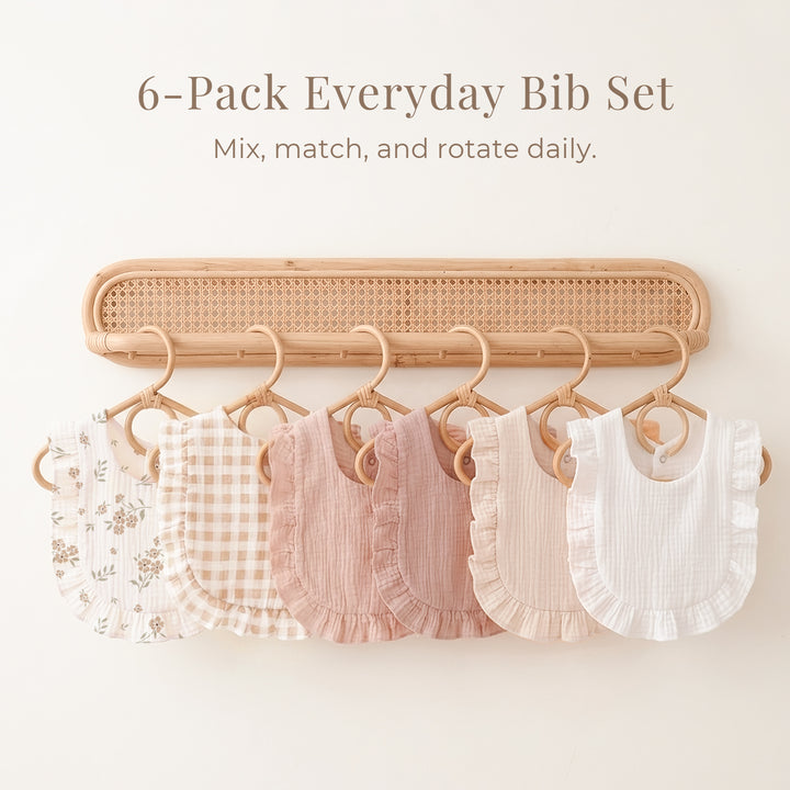Konssy 6-Pack Muslin Baby Bibs for Girls, Soft 100% Cotton Drool Bibs with Ruffle Trim, Adjustable Infant Feeding Bibs