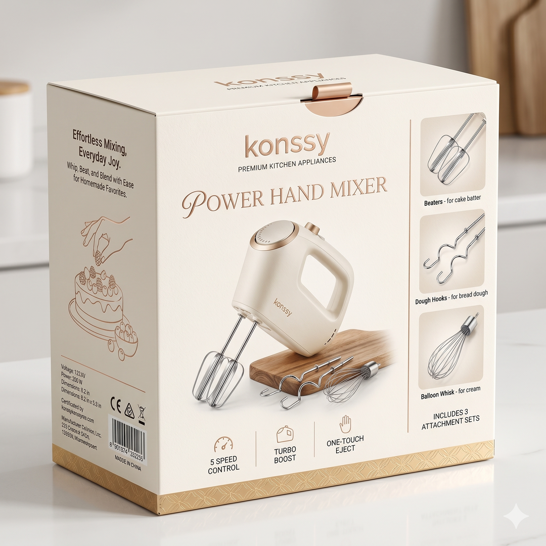 Konssy Electric Hand Mixer, 5-Speed Handheld Kitchen Mixer with Turbo Boost