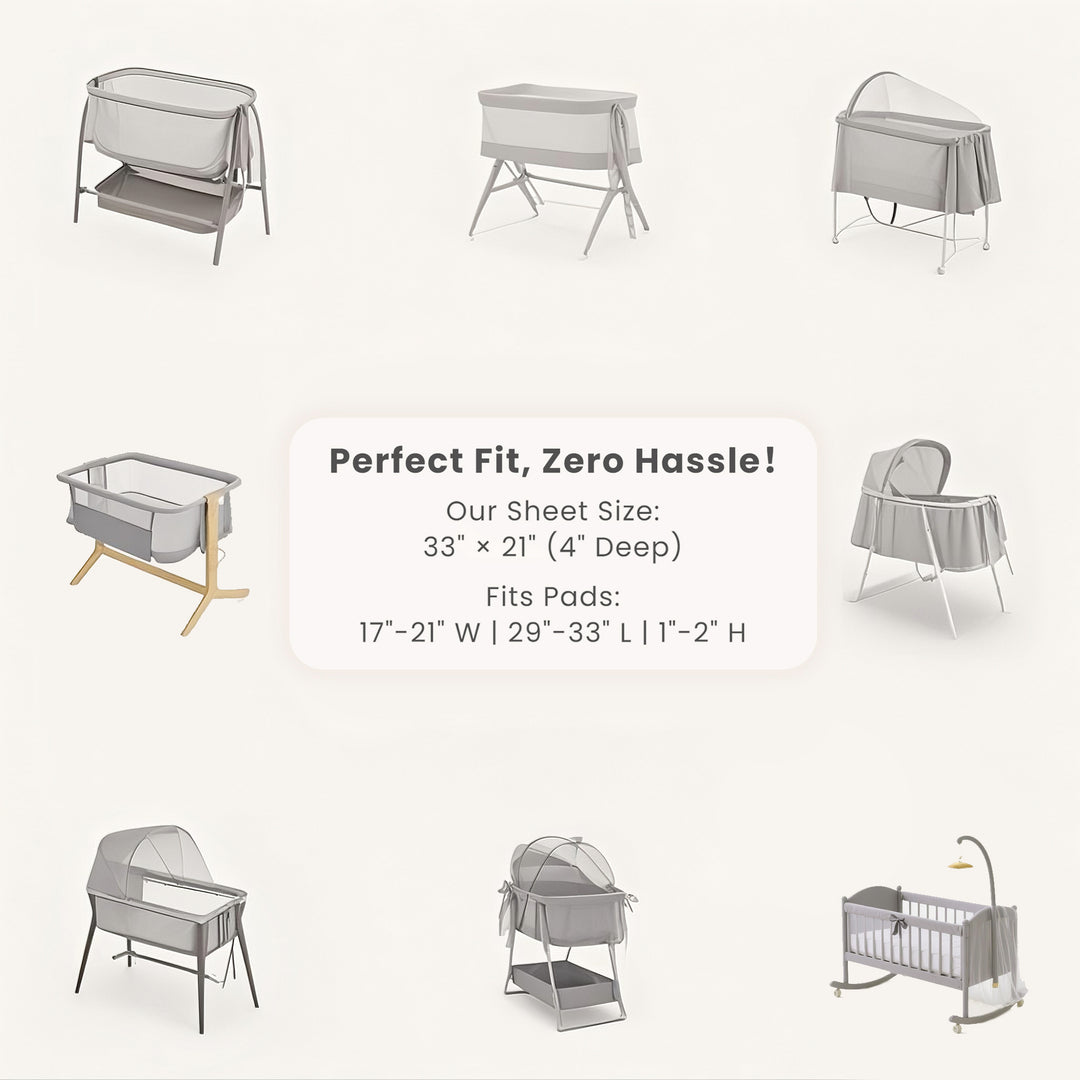 Konssy Silky Soft Bassinet Sheets 3 Pack, Ultra-Stretchy Bassinet Mattress Sheets 33"x 21" for Baby Girl Boy