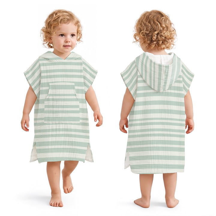 Konssy Muslin Hooded Bath Towels for Kids, 100% Cotton, Soft Quick-Dry Bath/Beach/Pool Towel Poncho with Front Pocket for Toddlers, Lightweight & Absorbent (1-3 Years)