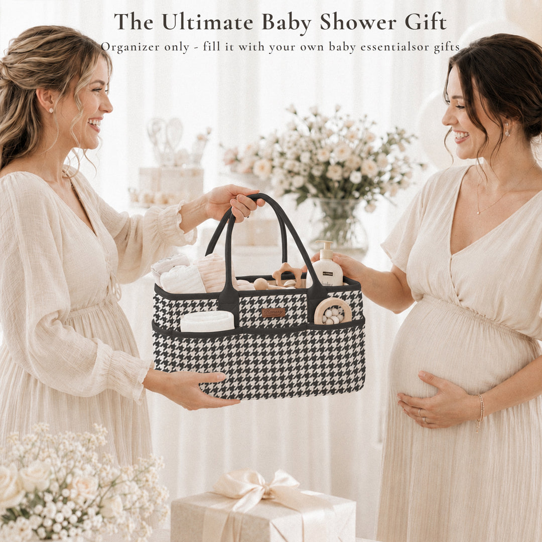 Konssy Quilted Diaper Caddy Organizer, Diaper Caddy Basket with Vegan Leather Handles, Water-Repellent Nursery Storage Basket, Portable Car Organizer, Registry Search Must Haves