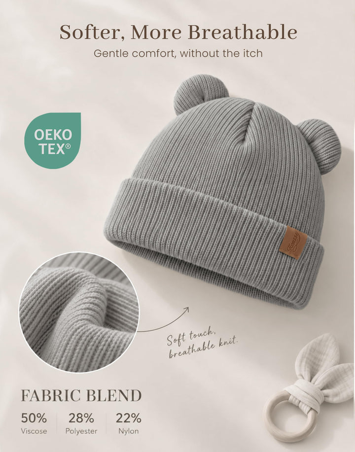 Konssy 4 Pack Baby Beanies with Bear Ear Winter Hat for Newborn 0-6 Months - Navy - image 2