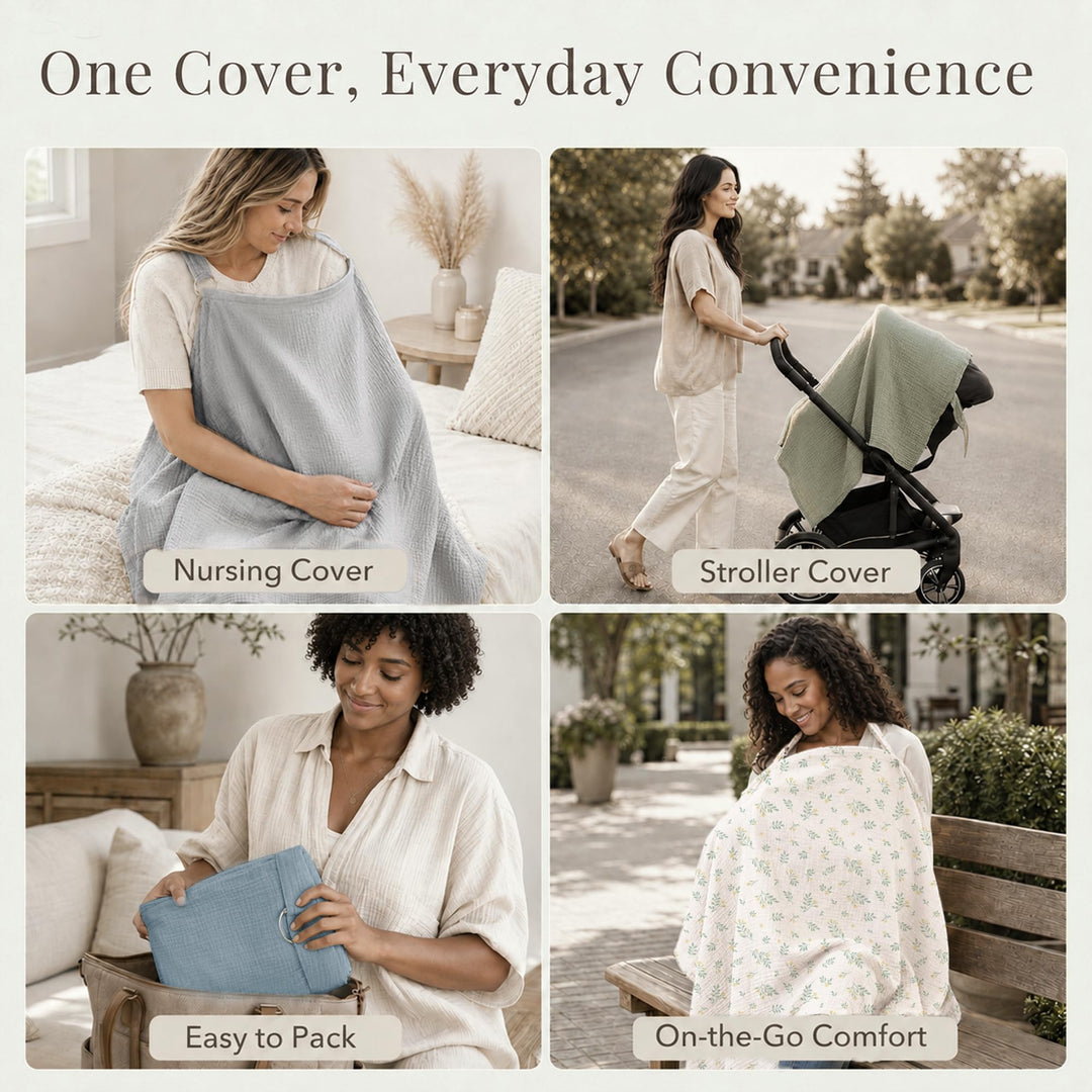 Konssy Muslin Nursing Cover Up for Breastfeeding with Rigid Hoop - shuangceng-buruzhao-Wulv-New - image 7
