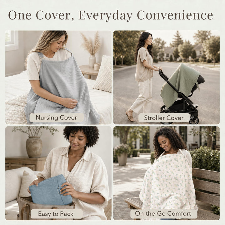 Konssy Muslin Nursing Cover Up for Breastfeeding with Rigid Hoop - shuangceng-buruzhao-Wulv-New - image 7