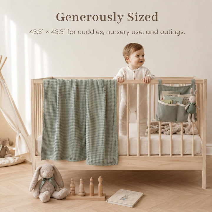 Konssy Waffle Baby Blanket for Boys & Girls, Soft Newborn Swaddle Blanket | Waffle Knit, Cozy Crib Blanket Neutral for Nursery, Stroller & Toddler Bed, Machine Washable, 43" x 43"