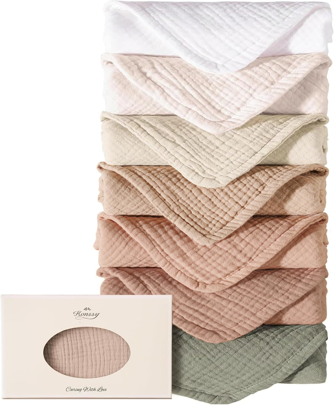 Konssy 7-Pack Muslin Baby Burp Cloths, 6-Layer 100% Cotton - Fog Green - image 1