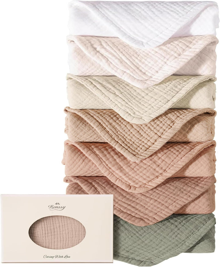 Konssy 7-Pack Muslin Baby Burp Cloths, 6-Layer 100% Cotton - Fog Green - image 1
