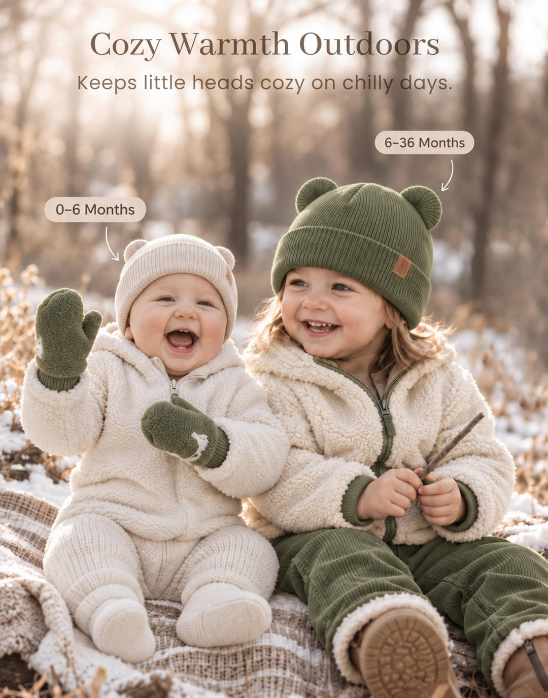 Konssy 4 Pack Baby Beanies with Bear Ear Winter Hat for Newborn 0-6 Months - Army Green - image 8