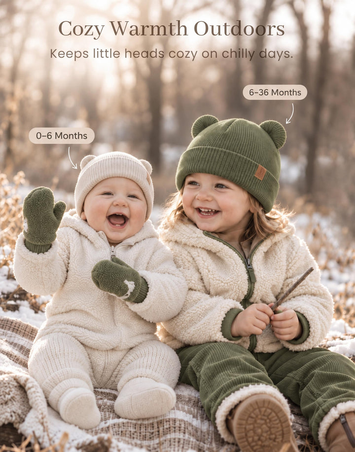 Konssy 4 Pack Baby Beanies with Bear Ear Winter Hat for Newborn 0-6 Months - Army Green - image 8