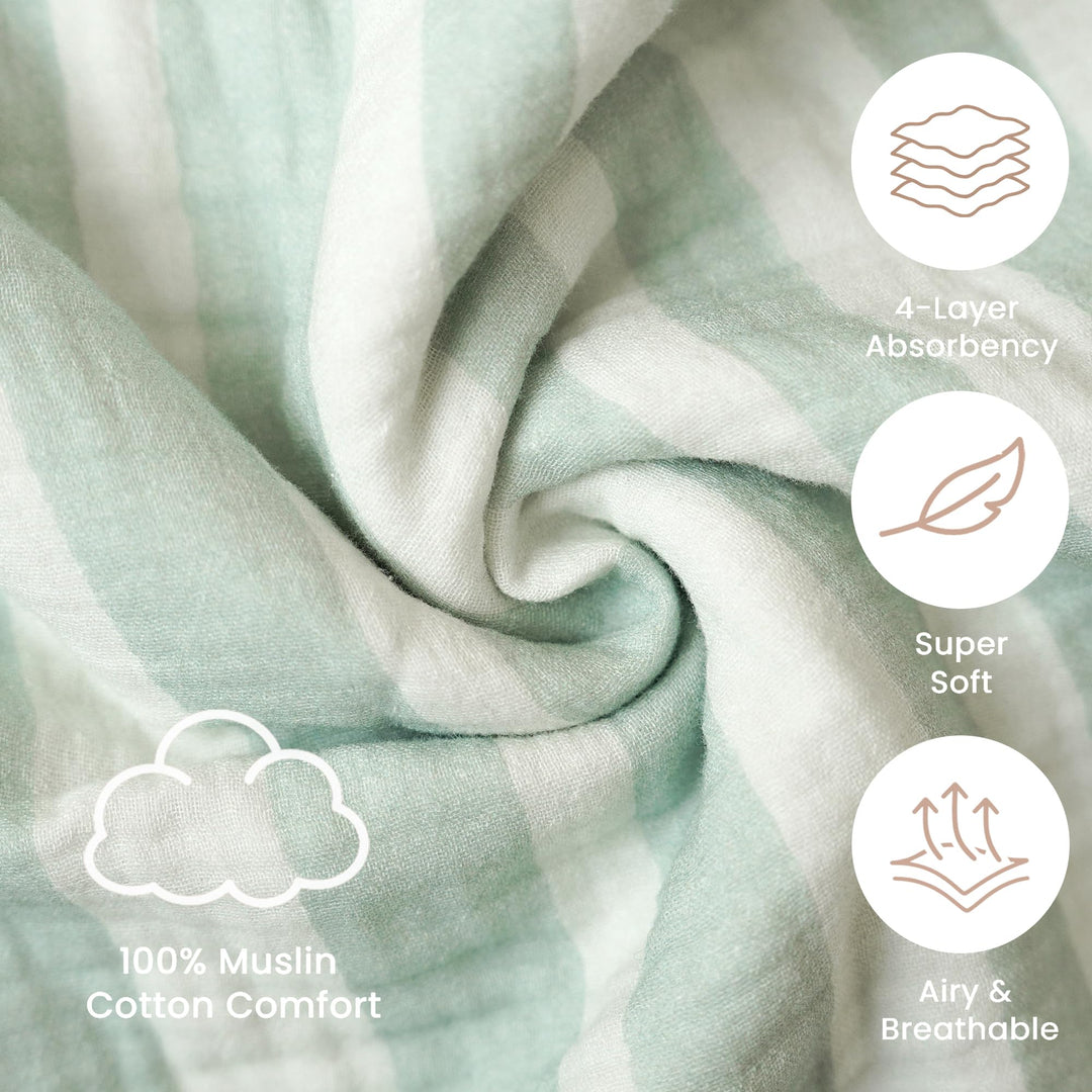 Konssy 100% Muslin Cotton Toddler Beach Towel Poncho with Hood, 24.5" x 21" - Green - image 7