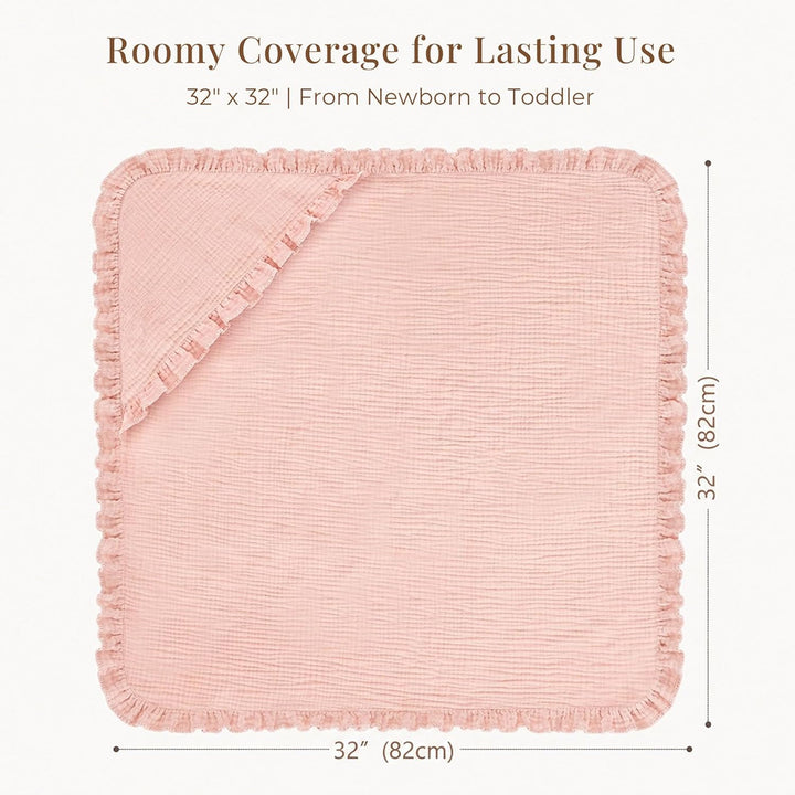 Konssy 100% Muslin Cotton Baby Hooded Towel, Soft Absorbent Bath Towel for Newborns, Infants and Toddlers, Baby Gift and Newborn Essentials with Lace Ruffle Hood - Pink - B0GY7KSJ9B image 4