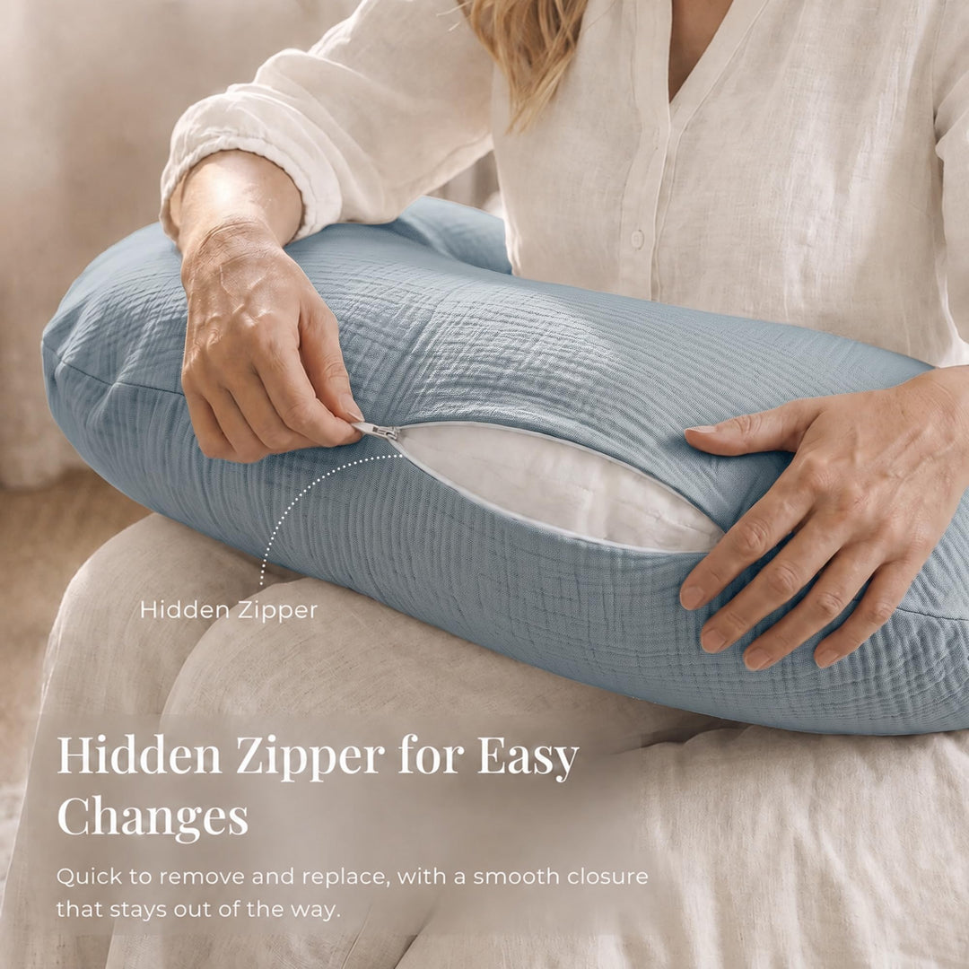 Konssy Muslin Nursing Pillow Covers, Soft Cover for Breastfeeding Pillows - Blue - image 3