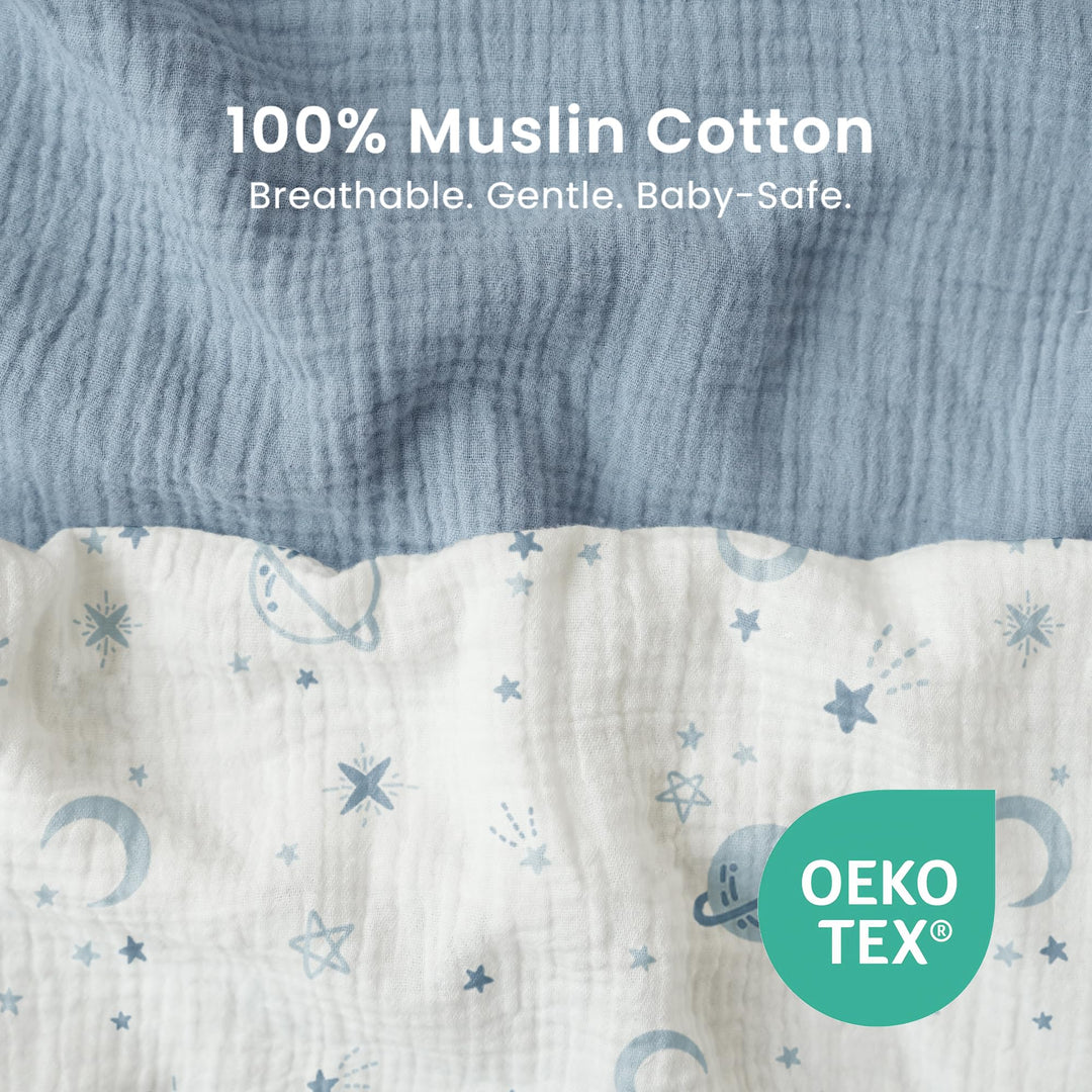Konssy Muslin Bassinet Sheets for Baby Boys and Girls, 2 Pack, 33"x21" - Star,Blue - image 3