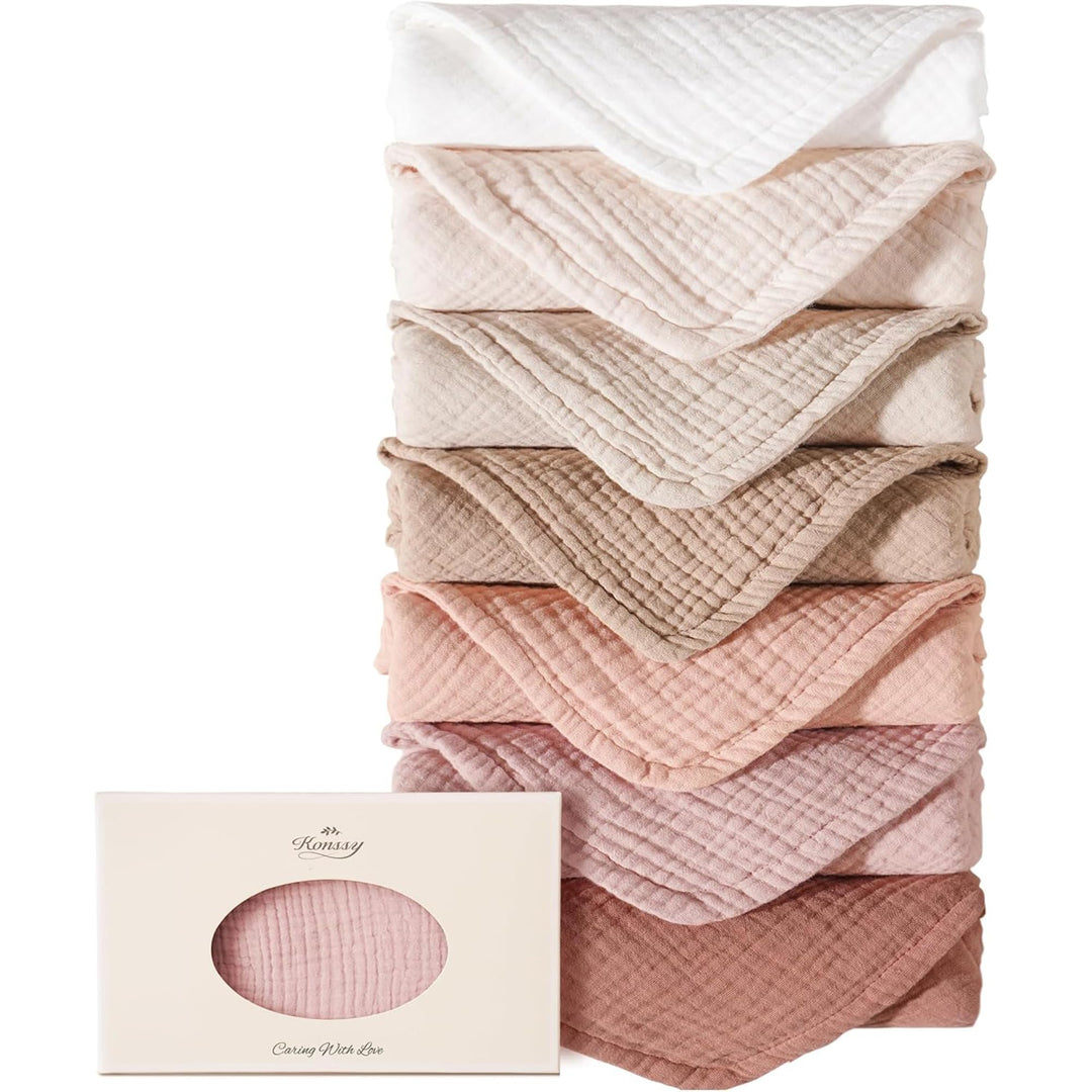 Konssy 7-Pack Muslin Baby Burp Cloths, 6-Layer 100% Cotton - Pink - image 1