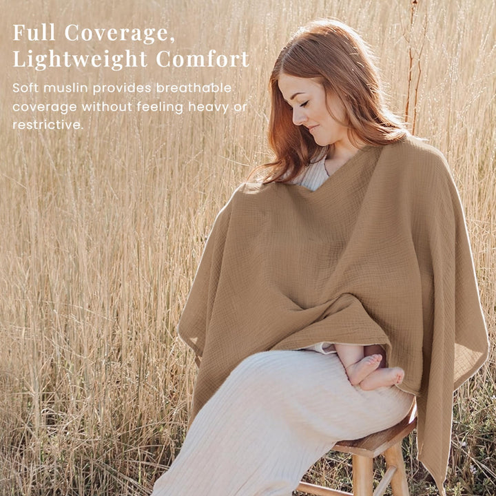 Konssy Muslin Nursing Cover for Women, 360° Full Privacy Poncho - Brown - image 3