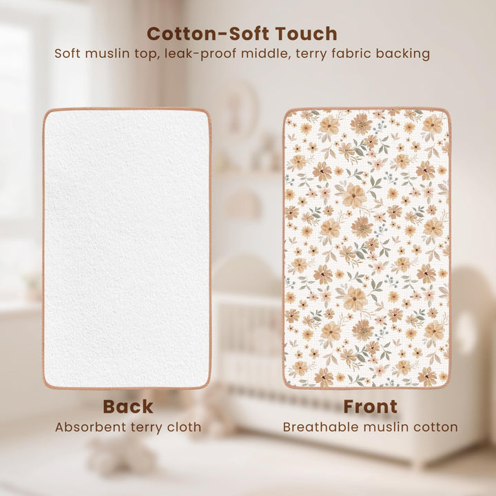 Konssy 2 Pack Waterproof Muslin Portable Changing Pad, Diaper Changing Mat - Toffee,Flourish - image 4