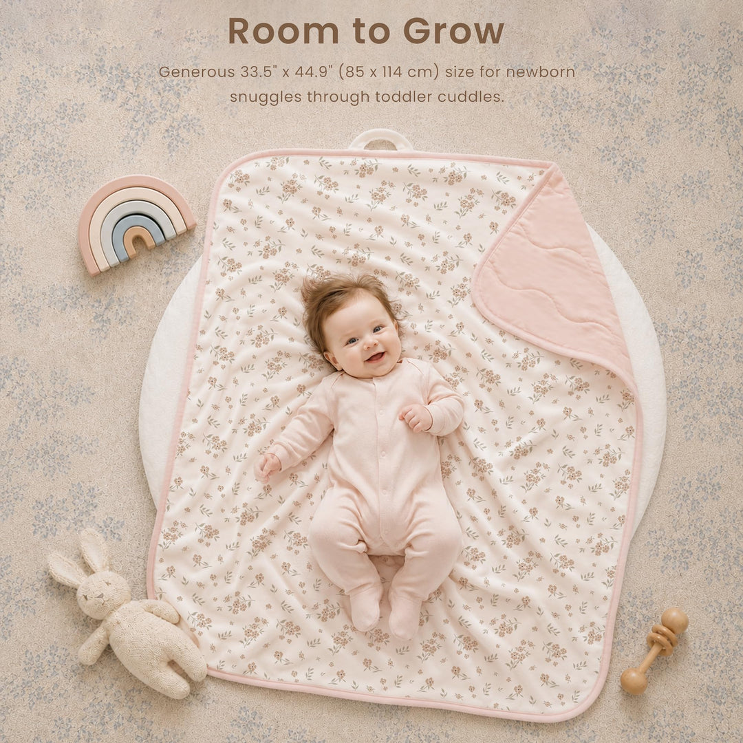 Konssy Floral & Quilted Baby Blanket for Girls, 33.5 x 45 in - Blossom - image 3