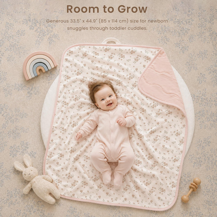 Konssy Floral & Quilted Baby Blanket for Girls, 33.5 x 45 in - Blossom - image 3