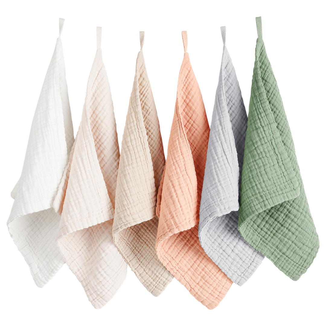 Konssy 6 Pack Muslin Baby Washcloths, 100% Cotton Wash Cloth Set - Light Color - image 1