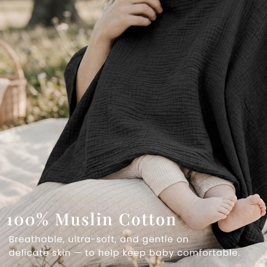Konssy Muslin Nursing Cover for Women, 360° Full Privacy Poncho - Black - image 8