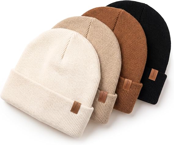 Konnsy 4 Pack Baby Beanie Warm Winter Hats for Newborn Infant Boys Girls | Cozy Double-Layer Knitted Warm Cap, Extra-Soft, Stretch Beanies Without Tight Marks, Multicolor set, Baby Beanies 0-6 Months