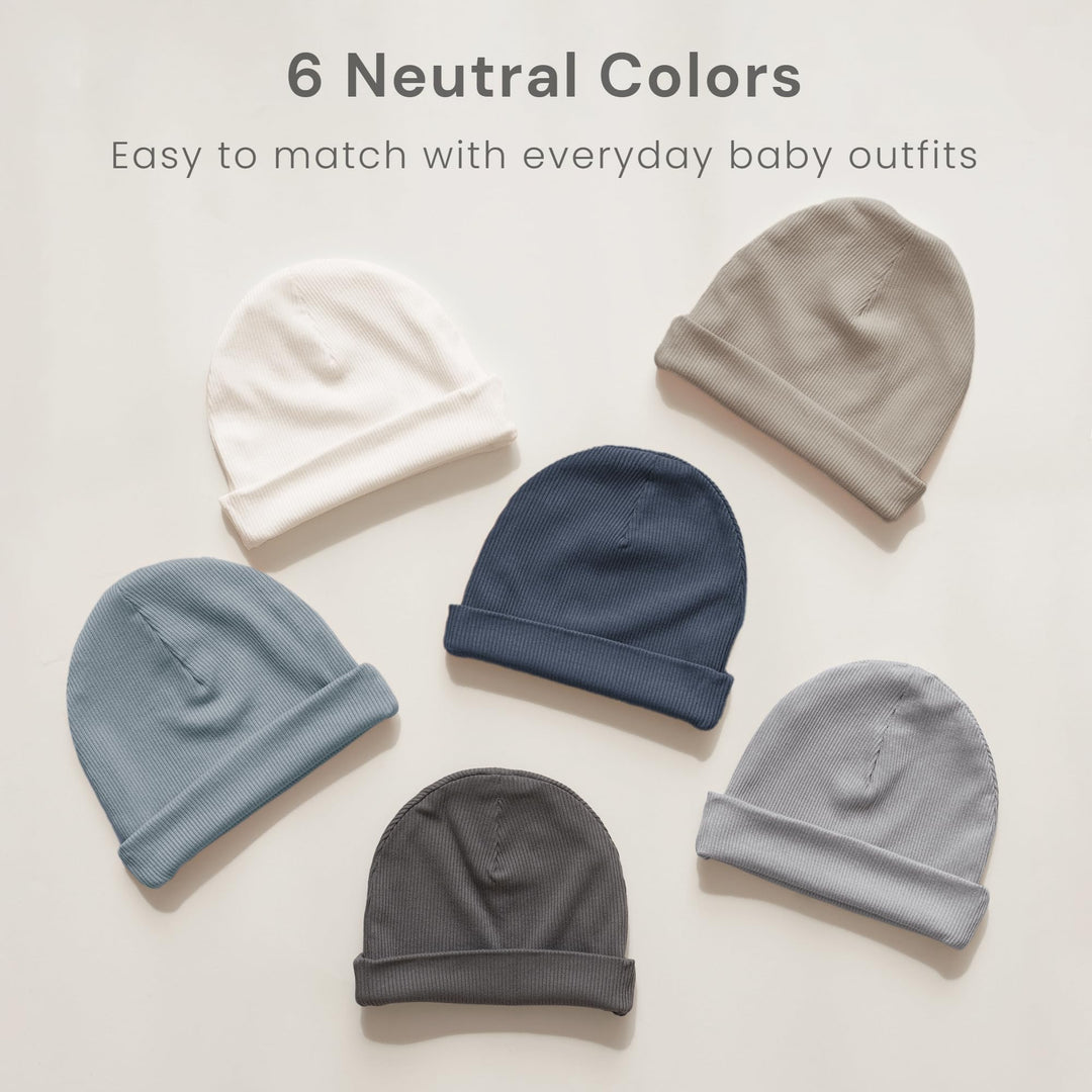 Konssy 6 Pack Baby Beanie Hats for Newborn Infant Girls Boys, 0-6 Months - Xiao-Yuanmao-4Dai-Lan-Xin - image 8