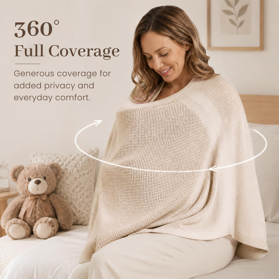 Konssy Nursing Cover for Breastfeeding, Full Privacy Nursing Poncho - Blush Beige - image 6
