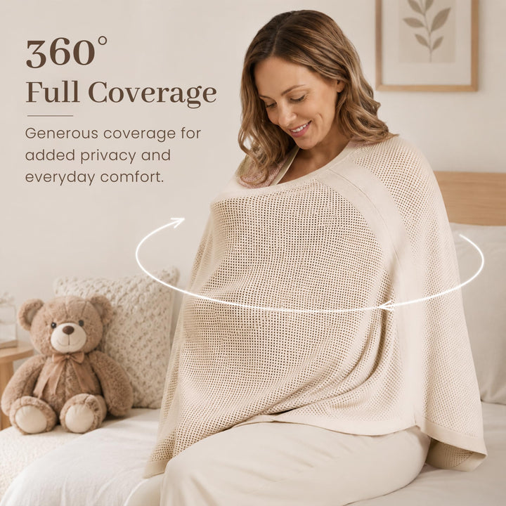 Konssy Nursing Cover for Breastfeeding, Full Privacy Nursing Poncho - Blush Beige - image 6