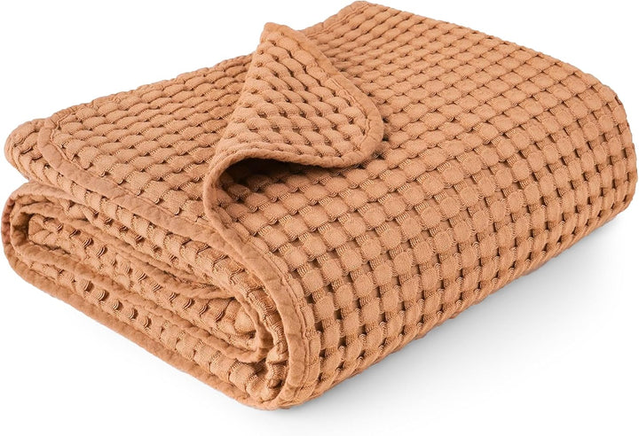 Konssy Waffle Baby Blanket - Soft & Cozy Nursery Swaddle Blanket, Lightweight Toddler Throw for Boys & Girls, Ideal for Wrapping - Brown - 41" x 37" - B09P4Q1574 image 1