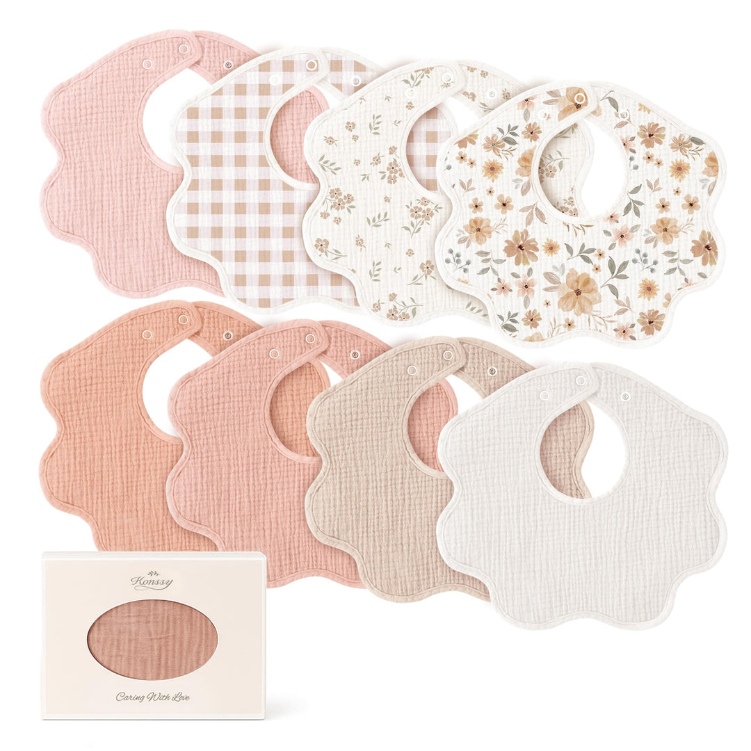 Konssy 8-Pack Muslin Baby Bibs for Teething and Drooling - Flower - image 1