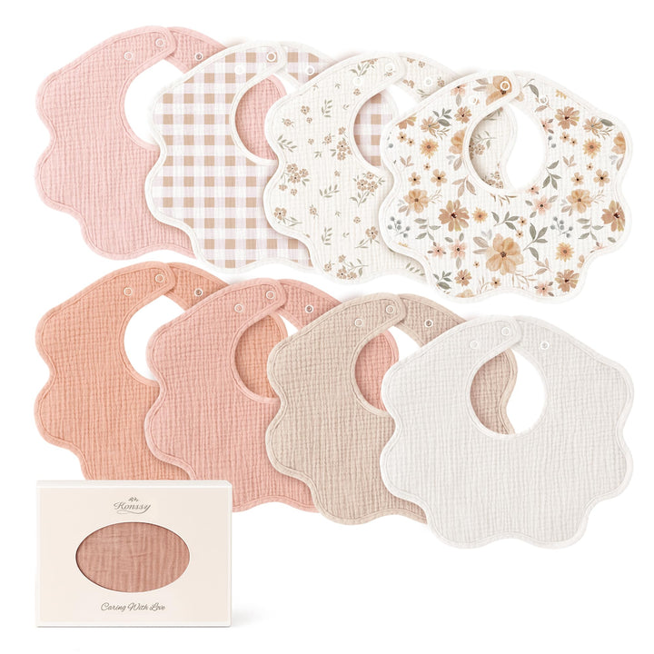 Konssy 8-Pack Muslin Baby Bibs for Teething and Drooling - Flower - image 1