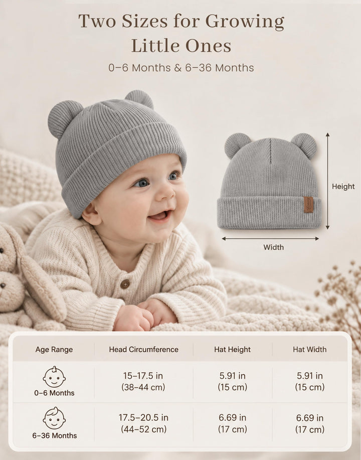 Konssy 4 Pack Baby Beanies with Bear Ear Winter Hat for Newborn 0-6 Months - Navy - image 4