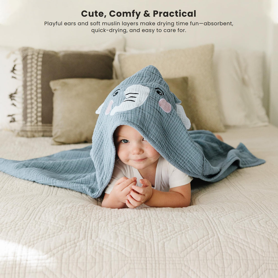 Konssy 2-Pack Muslin Baby Towels with Animal Hooded Design, 32 x 32 In - Dongwu-Yujin-Lanxiangxiong-Xin - image 7