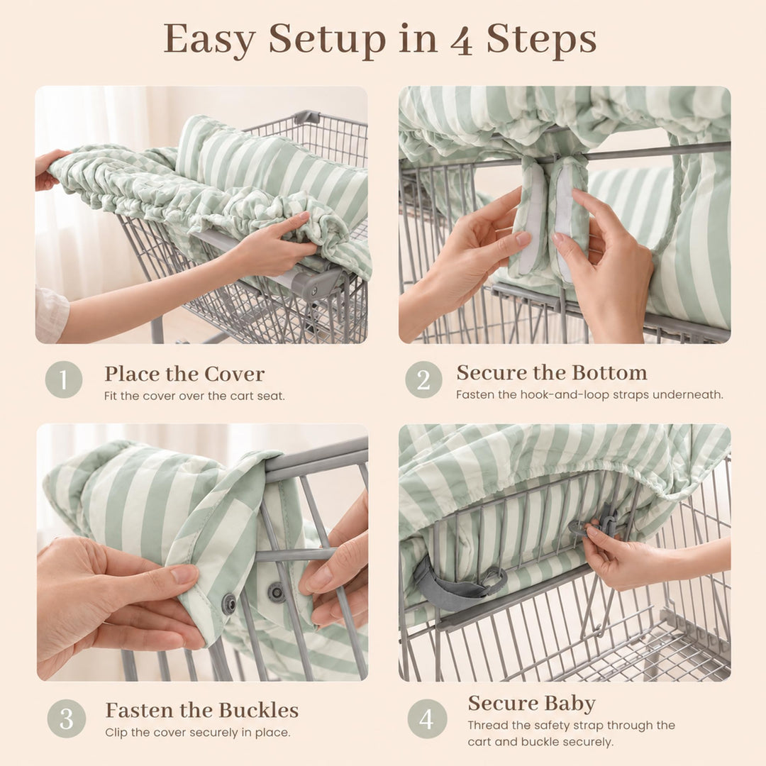 Konssy Shopping Cart Cover for Baby, High Chair Cover, 360° Protection - Green Wide Strip - image 4