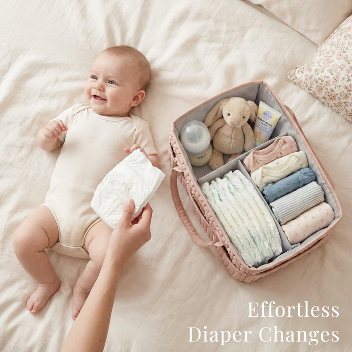 Konssy Baby Diaper Caddy Organizer, Braided Quilted Design with PU Handles - Braided Blush - image 3