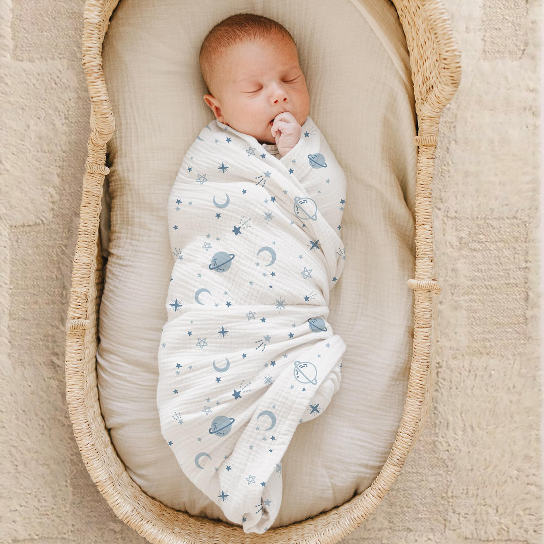 Konssy Muslin Swaddle Blankets, 100% Cotton Receiving Blankets, 47"x 47" - Star,Blue - image 3