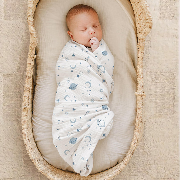 Konssy Muslin Swaddle Blankets, 100% Cotton Receiving Blankets, 47"x 47" - Star,Blue - image 3