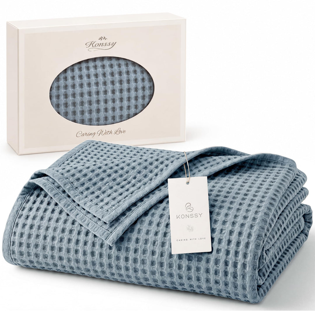 Konssy Waffle Baby Blanket for Boys & Girls, Softer Newborn Swaddle Blanket - Blue - image 1
