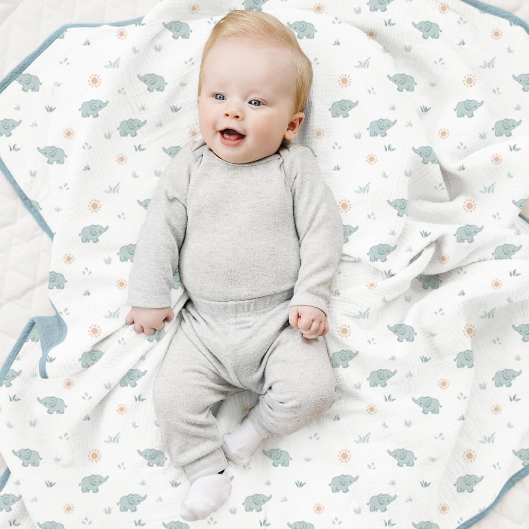 Konssy 100% Cotton Muslin Baby Blanket for Girls Boys, 40"x36"   - Elephant - image 6