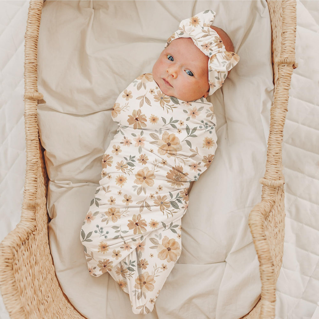 Konssy Newborn Swaddle Blanket with Beanie Hat Set, Baby Receiving Blanket - YinhuaMaoziZuhe-Baihuahui-New - image 3