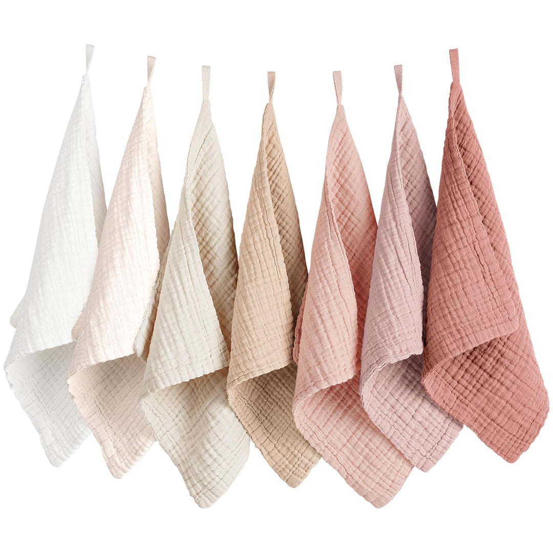 Konssy 7 Pack Face Cloths, 100% Muslin Cotton Wash Cloth for Washing Face - Flesh Pink - image 1