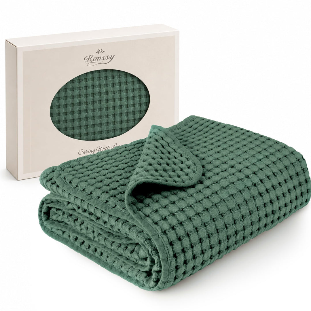 Konssy Waffle Baby Blanket for Boys & Girls, Soft Newborn Swaddle Blanket - Green - image 1