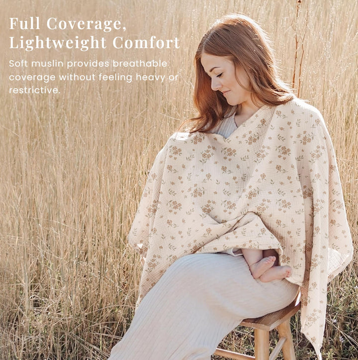 Konssy Muslin Nursing Cover for Women, 360° Full Privacy Poncho - Blossom - image 3