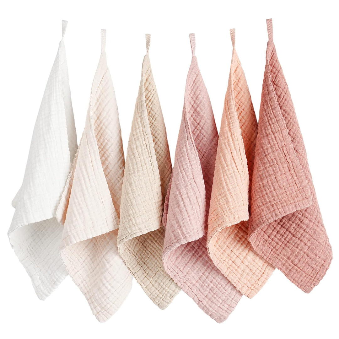 Konssy 6 Pack Face Cloths, 100% Muslin Cotton Wash Cloth for Washing Face - Pink - image 1