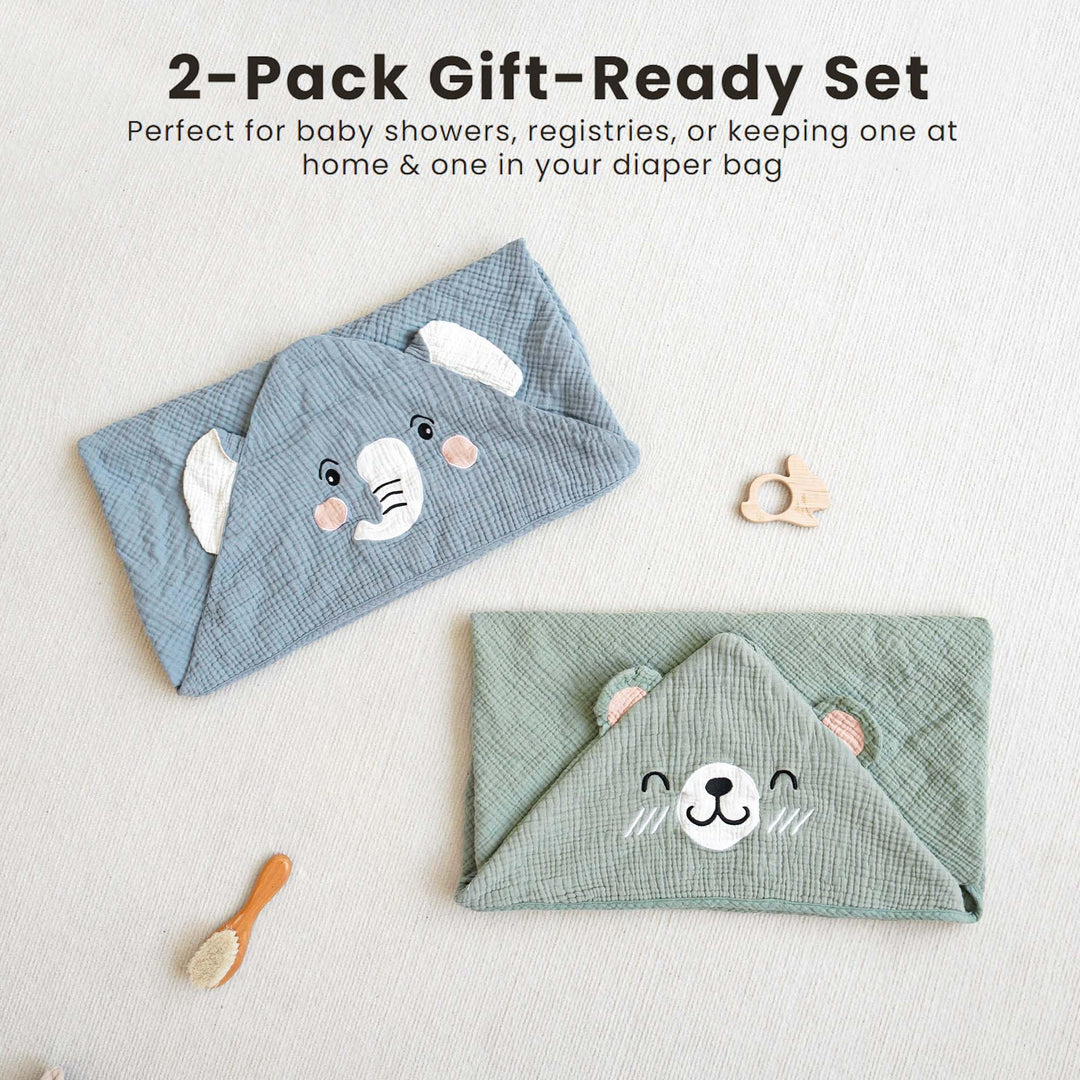 Konssy 2-Pack Muslin Baby Towels with Animal Hooded Design, 32 x 32 In - Dongwu-Yujin-Lanxiangxiong-Xin - image 5