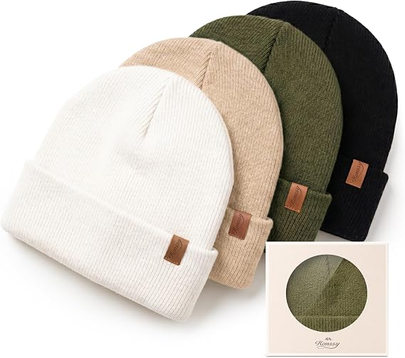 Konnsy 4 Pack Baby Beanie Warm Winter Hats for Newborn Infant Boys Girls | Cozy Double-Layer Knitted Warm Cap, Extra-Soft, Stretch Beanies Without Tight Marks, Multicolor set, Baby Beanies 0-6 Months